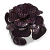 Statement Deep Purple Snake Print Leather Flower Flex Cuff Bangle Bracelet - Adjustable