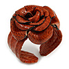 Statement Orange Snake Print Leather Rose Flower Flex Cuff Bangle Bracelet - Adjustable