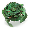 Statement Green Snake Print Leather Flower Flex Cuff Bangle Bracelet - Adjustable