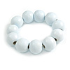 Snow White Round Bead Wood Flex Bracelet - 19cm Long