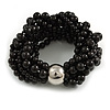 Wide Chunky Black Ceramic Bead Multistrand Plaited Bracelet - Medium up to 18cm Long