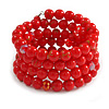 Red Ceramic Bead Coiled Flex Bracelet - Adjustable