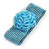 Statement Beaded Flower Stretch Bracelet In Light Blue - 18cm L - Adjustable