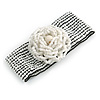 Statement Beaded Flower Stretch Bracelet In White - 18cm L - Adjustable
