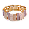 Pastel Pink/ Purple Enamel Geometric Hammered Flex Bracelet In Gold Tone - 20cm Long