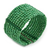 Apple Green Glass Bead Flex Cuff Bracelet - Medium
