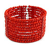 Brick Red Glass Bead Flex Cuff Bracelet - Medium