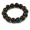 15mm Dark Brown/Blue Round Ceramic Bead Flex Bracelet - Size S