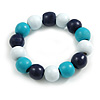 Chunky Wooden Bead  Flex Bracelet Turquoise/White/Dark Blue - M/ L