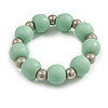 Mint Painted Wood and Silver Acrylic Bead Flex Bracelet - Medium