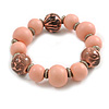 Wood Bead with Animal Print Flex Bracelet in Pastel Pink/ Size M