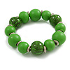 Wood Bead with Animal Print Flex Bracelet in Green/ Size M