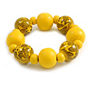 Chunky Wood Bead with Animal Print Flex Bracelet in Yellow/ Size M