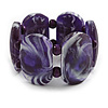 Wide Chunky Resin/ Wood Bead Flex Bracelet in Purple/ White - M/ L