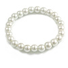 8mm/ White Glass Faux Pearl Bead Flex Bracelet - Size M