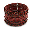 Bohemian Wide Beaded Cuff Bangle with Sequin (Brown) - Adjustable