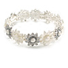 Pastel White/Grey Enamel Multi Daisy Flex Bracelet in Light Silver Tone - 20cm Long - M/L