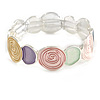 Pastel Multi Enamel Rose Floral Flex Bracelet in Light Silver Tone - 18cm Long - M