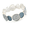 Metallic Silver/Grey Enamel Rose Floral Flex Bracelet in Light Silver Tone - 18cm Long - M