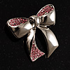Silver Tone Pink Crystal Bow Brooch