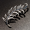 Silver-Tone Blue Crystal Exquisite Leaf Brooch