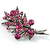 Antique Silver Fuchsia Crystal Flower Bouquet Brooch - 54mm L