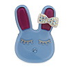 Cute Light Blue Plastic Bunny Brooch With Crystal Bow