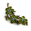 Vintage Olive Green Floral Brooch (Antique Gold)