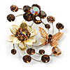 Fancy Butterfly And Flower Brooch (Gold & Light Citrine)