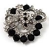 Striking Diamante Corsage Brooch (Black&Clear)