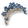 Flower And Butterfly Cluster Crystal Brooch (Sky Blue)