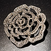 Oversized Clear Crystal Rose Brooch