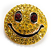 Round Yellow Crystal Smiling Face Brooch