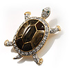 Fortunate Crystal Enamel Turtle Brooch (Gold&Olive)