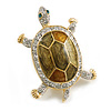 Fortunate Crystal Enamel Turtle Brooch (Gold&Olive)