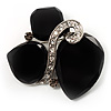 Black Glass Art Deco Fashion Brooch (Black Tone)