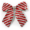 Large Enamel Crystal Bow Brooch (Red)