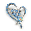 Blue Crystal Heart Brooch