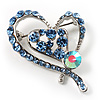 Blue Crystal Heart Brooch