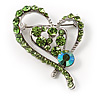 Green Crystal Heart Brooch