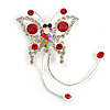 Red Crystal Butterfly With Dangling Tail Brooch