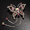 Pink Crystal Butterfly With Dangling Tail Brooch