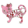 Pink Crystal Enamel Cat Brooch