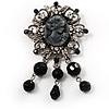 Antique Silver Black Charm Cameo Brooch