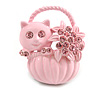 Kitten In The Basket Crystal Brooch (Pink)