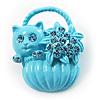 Kitten In The Basket Crystal Brooch (Light Blue)