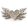 Small Heart & Wings Clear Crystal Fashion Brooch