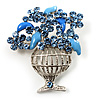 Blue Crystal Flower Basket Brooch