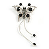 Jet Black Crystal Butterfly With Dangling Tail Brooch