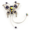 Purple Crystal Butterfly With Dangling Tail Brooch